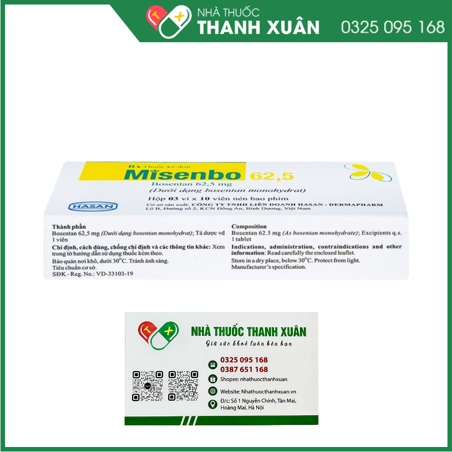 Misenbo 62,5 mg điều trị tăng huyết áp động mạch phổi